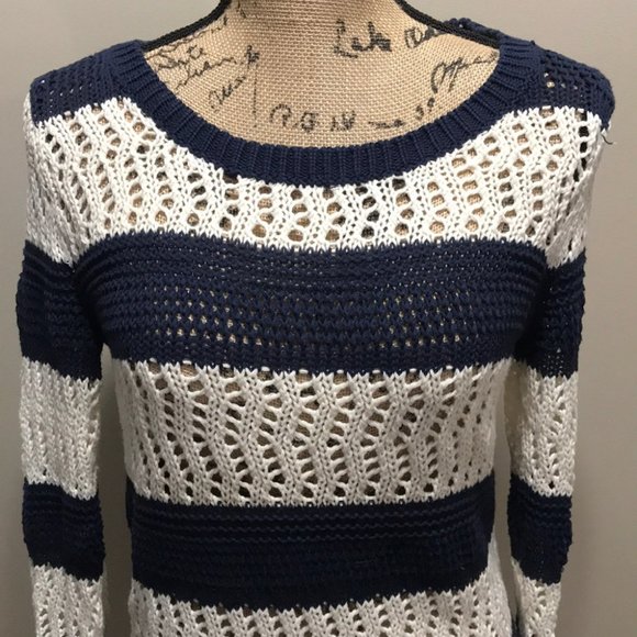 {GAP} Navy Striped Open Knit Pullover Sweater - Picture 6 of 9